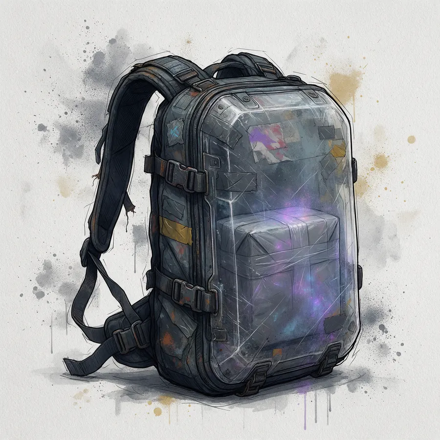 A courier backpack with a glowing package inside